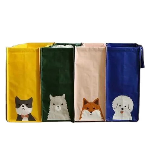 3 Set Waterproof Separate Recycle Waste Baskets Customize Printed PP Woven Garbage Sorting Bag
