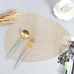 PVC Non Slip Hollow Coaster Oval Pebble Laser Cut Placemat Silver Gold Table Mats For Dining Table