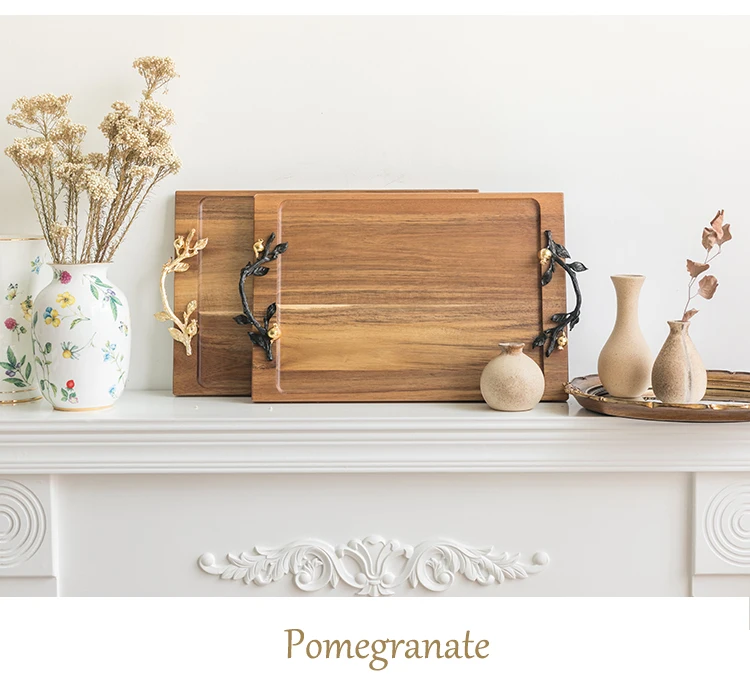 Wholesale Acacia Wood Food Serving Trays with Handle Fruit Steak Platter for Breakfast in Bed Rustic Wooden Tray