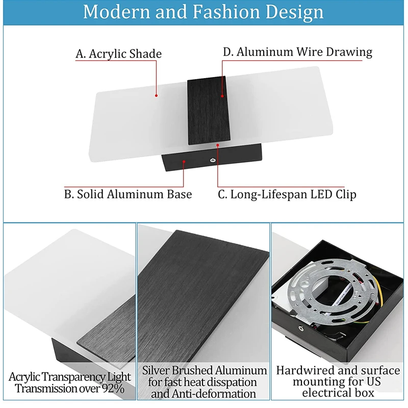 Современные комнатные Акриловые Настенные светильники с кронштейном вверх-вниз бра приглушаемый светильник для гостиной светодиодные настенные лампы 12 Вт