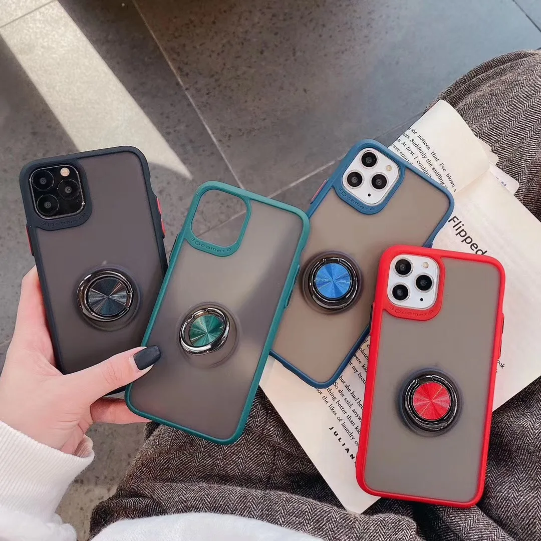 Dropshipping Ring buckle solid pure color 2 in 1phone case for iPhone 11 pro max