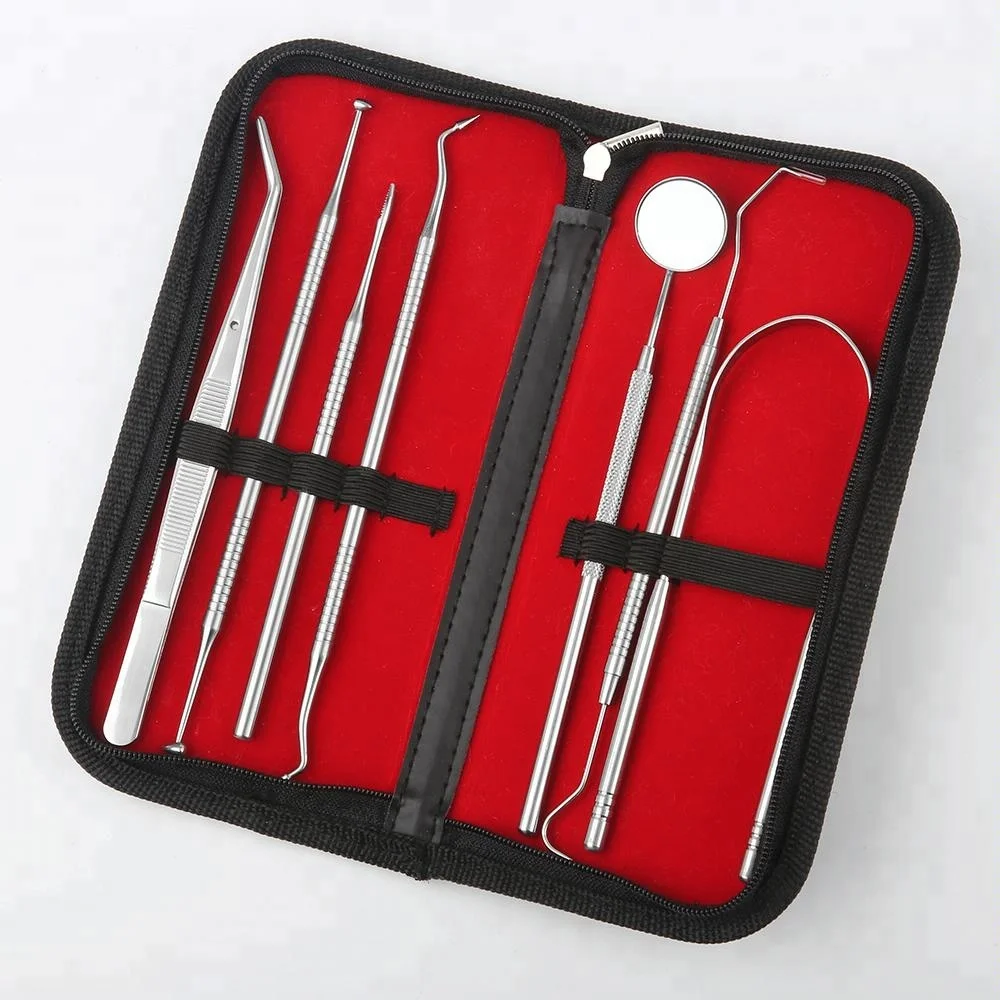 Professional 7pcs Stainless Steel Dental Tools Set Multi-Purpose Oral Hygiene Including Dental Tweezer Floss Plaque Tartar