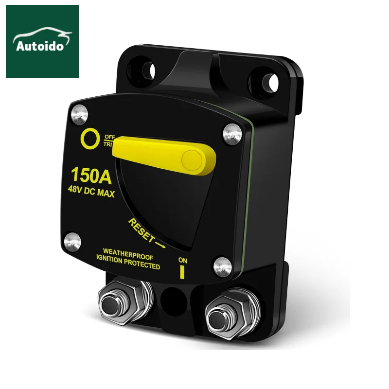 150 Amp High Amp Marine Rated Circuit Breaker for Boat Trolling Motor with Manual Reset Switch, Water Proof, 12V- 48V DC