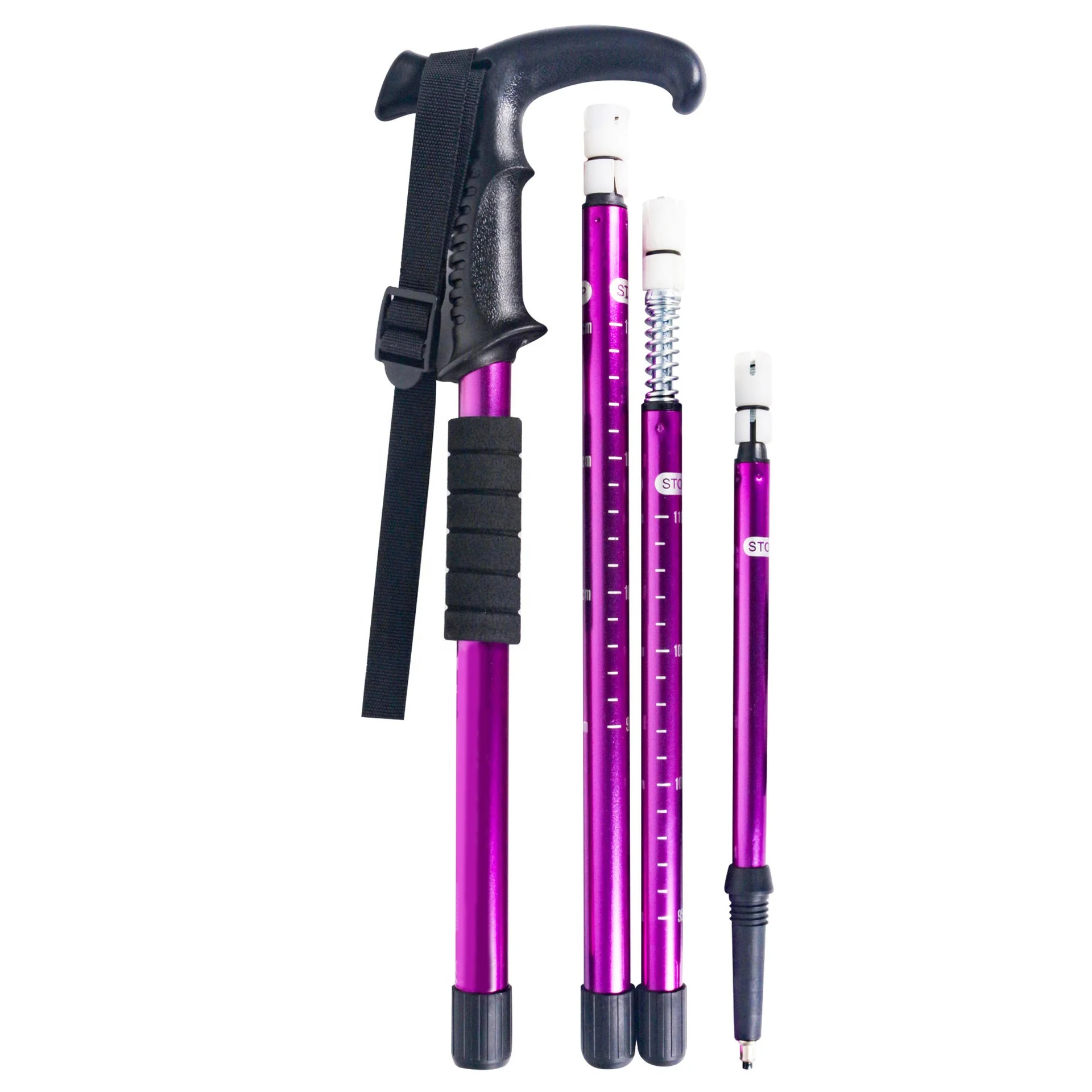 OEM ODM Customized Tracking Walking Hiking Sticks Trekking Poles Aluminum 3 Section Adjustable Folding Strap