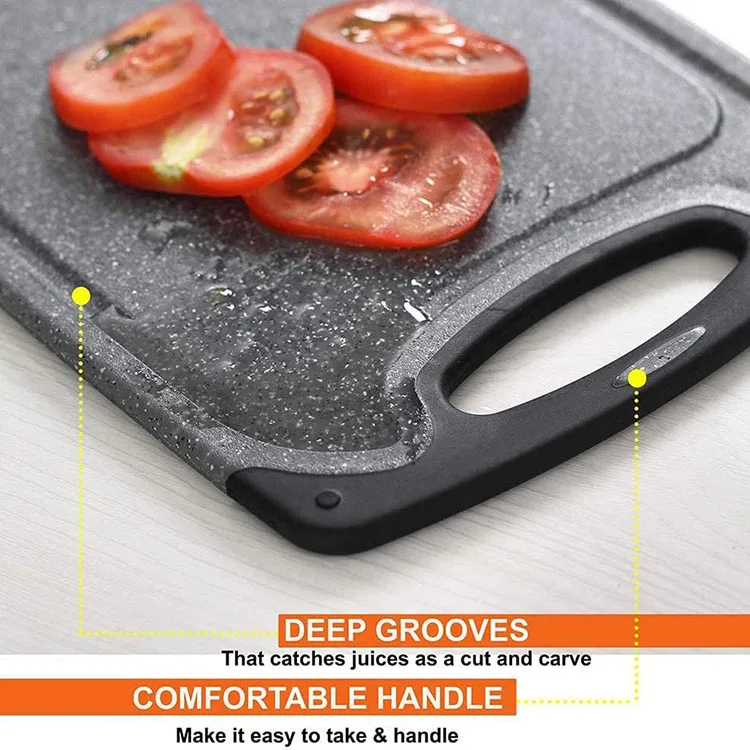 3 Pieces Kitchen Meat Bread Charcuterie Chopping Set Rectangle Plastic Cutting Board with Juice Grooves and Easy Grip Handle