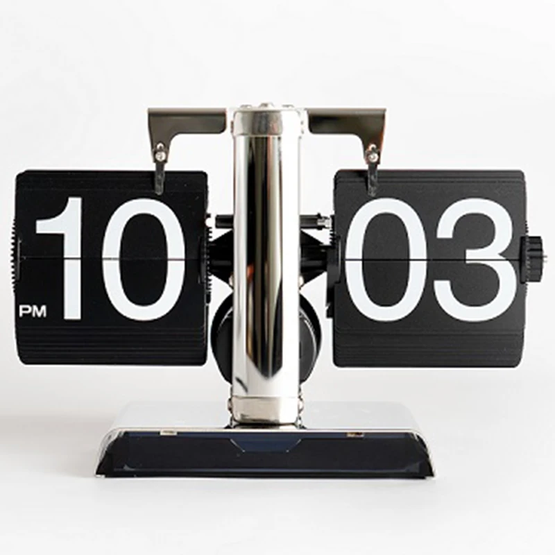 Small Scale Game Sports Timer Table Clock Retro Flip Over Clock Stainless Steel Flip Internal Gear Operated Quartz Clock Watch