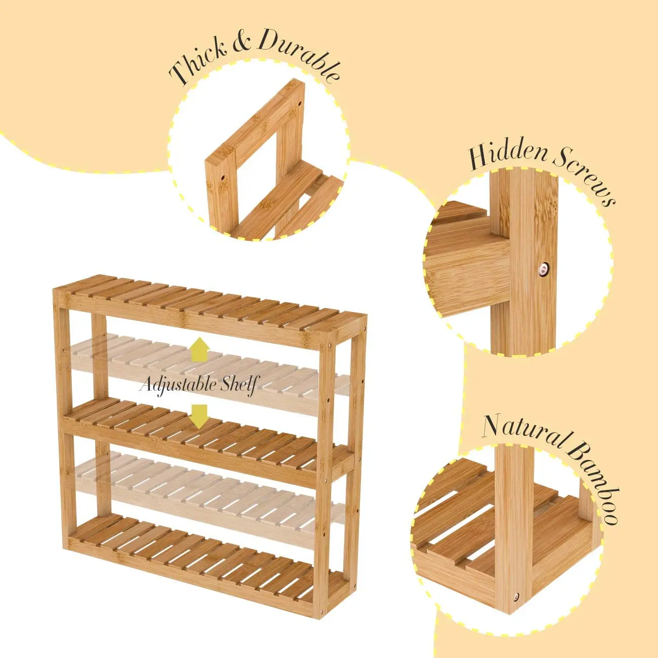 Bamboo Bathroom Shelf, 3-Tier Wall Mount Storage Rack, Adjustable Layer Free Standing Over Toilet Utility Shelves