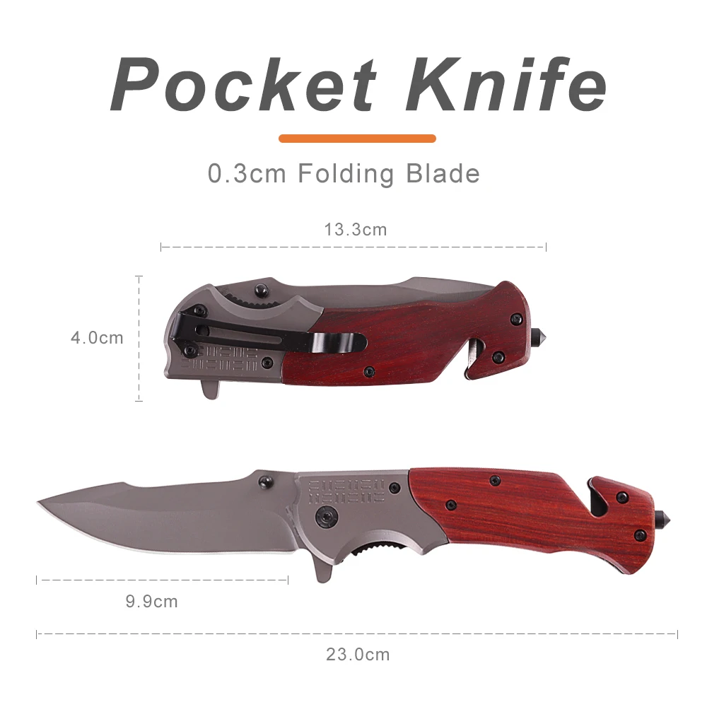 
Hot Selling Multi-function Colorful Wooden Handle Folding Knife Military Tactical Knife with Impact Hammer 