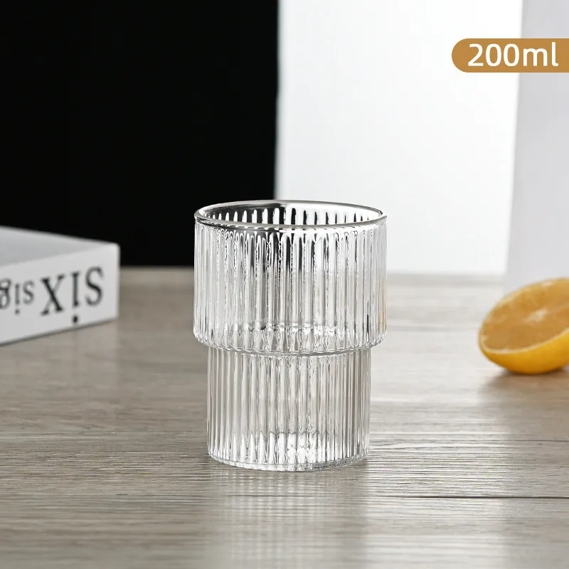 High Quality Reusable Glass Cup Striped Coffee Tumbler Irregular Water Glasses for Cafe Shop and Party