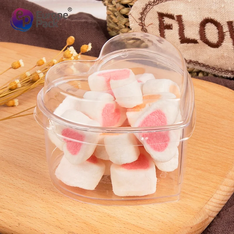 Recyclable custom size color clear container plastic heart shaped boxes for candy cookie