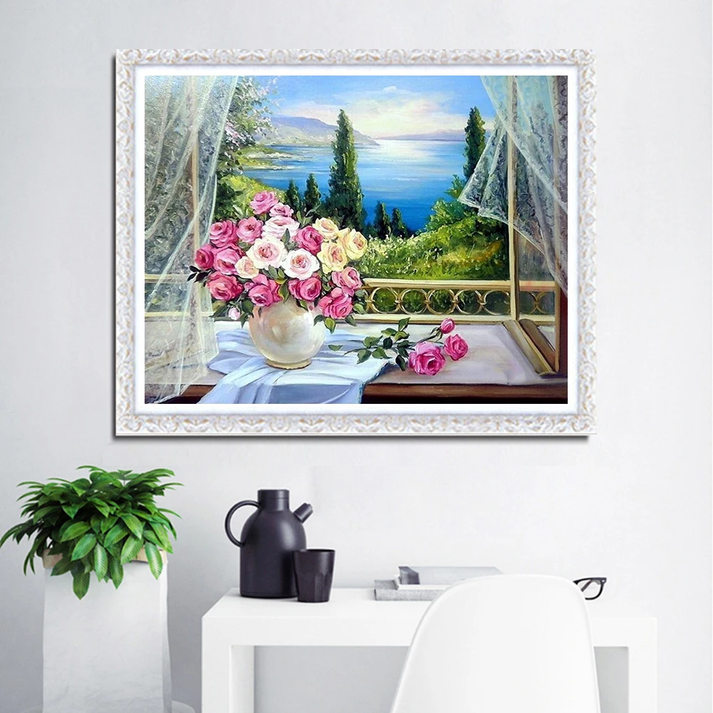 
High Quality Flower Threads Embroidery Canvas Cross Stitch Art Home Decorative Cross-Stitch Fabric Set 