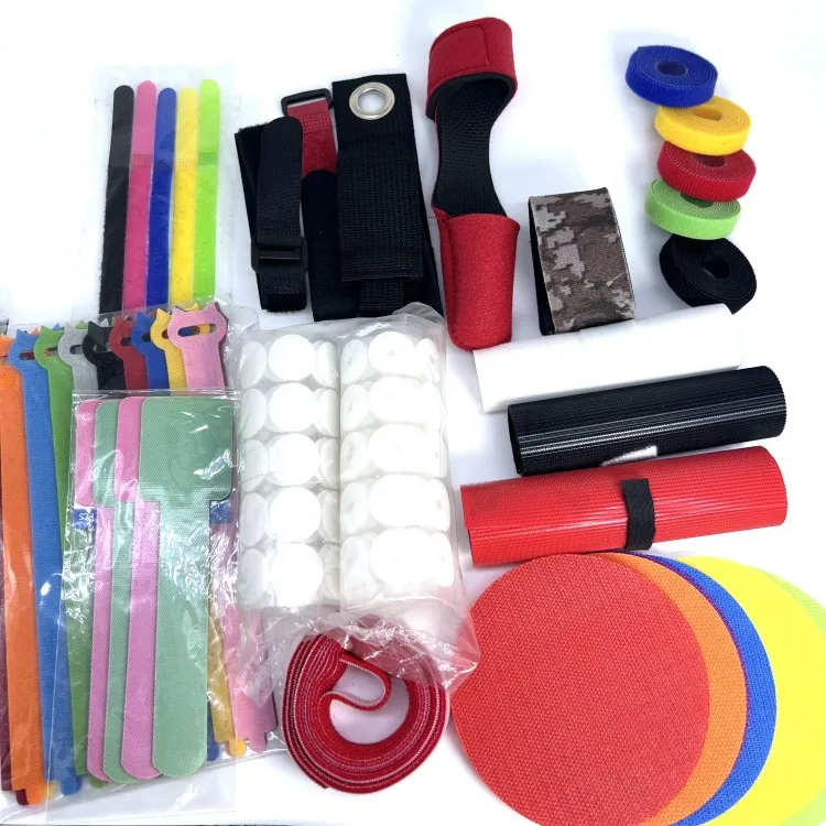 Nylon fastener strap cable tie double side back to back reusable self adhesive hook and loop tape with plastic buckle