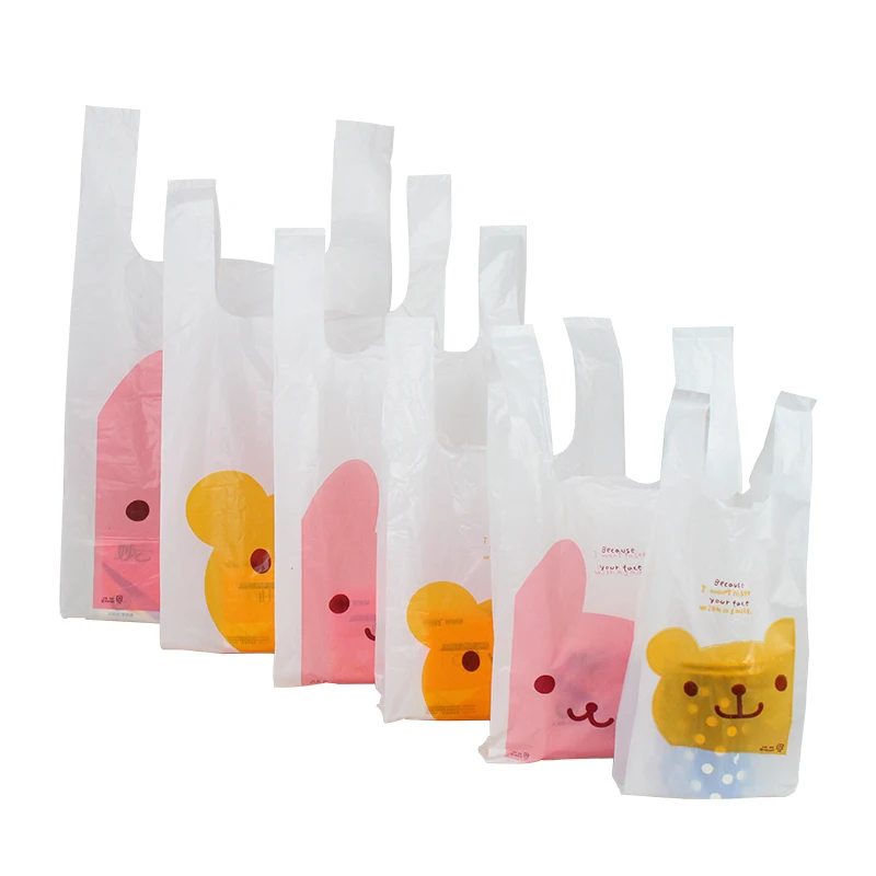 
Small Mini Cute Pink Bunny Yellow Plastic Bag With Handle For Jewelry Carry Bag Vest Bag 