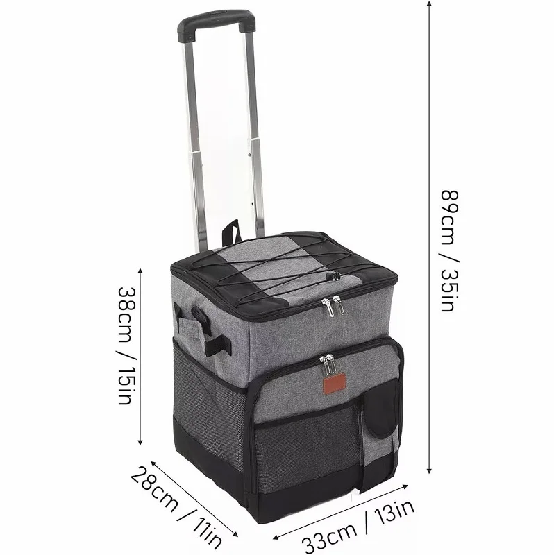 Custom 35L Large Rolling Cooler, Leakproof Insulated Cooler Bag with Wheels