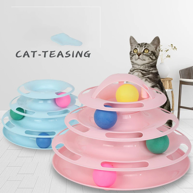 Cat Toy Turntable Roller 4-Level with Colorful Balls Interactive Play Excercise Kitten Fun Toys 2Pieces/Carton