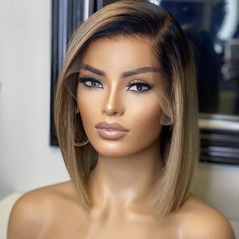 Lace Closure Short Bob Wig Hd 360 Full Lace Frontal Wigs Brazilian Machine Made Perruques Pixie Cut Lace Front Human Hair Wig