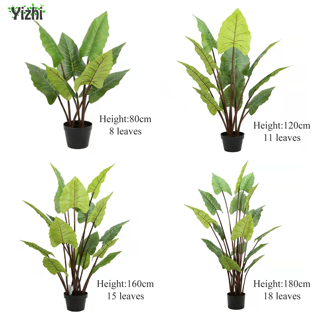 Dripping Guanyin Artificial Trees Potted Alocasia Macrorrhiza Plant Artificial Rainbow Taro Plant Bonsai for home