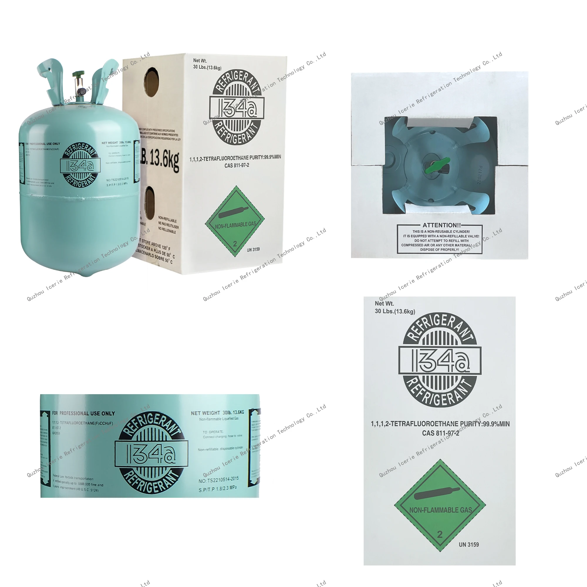 Wholesale high purity cylinder packaging refrigerant r134a gas