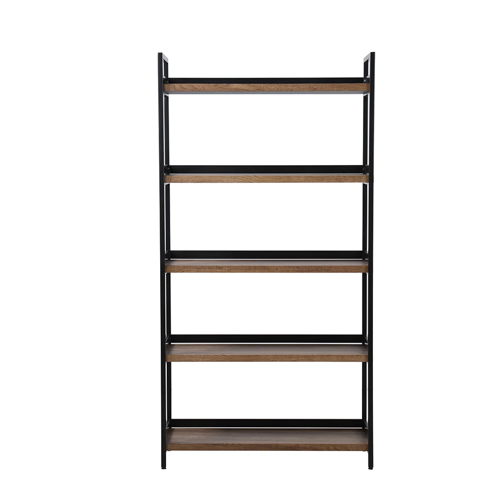 Customized modern fashion design home office furniture storage rack book shelf grey wood and metal 4 tiers  shelf bookshelf