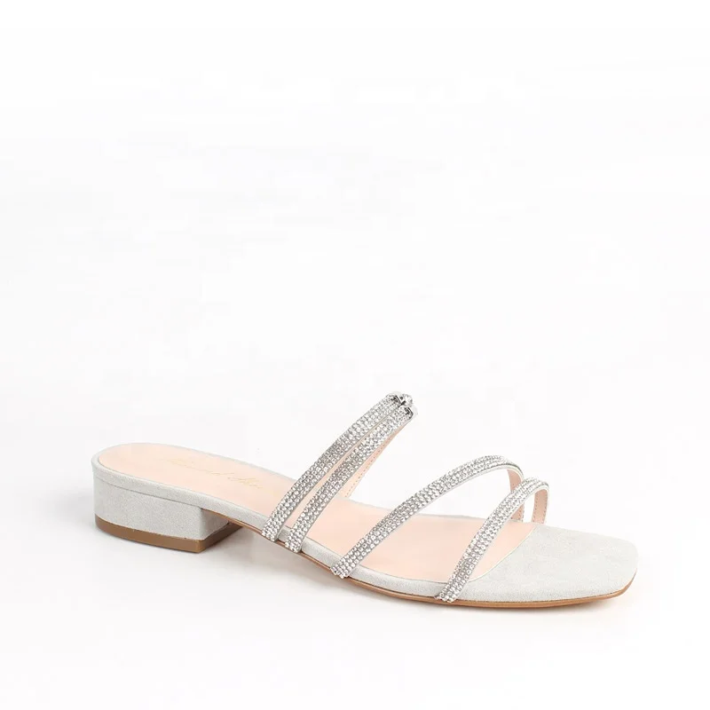 Women Shoe Manufacturer Custom Flat Sandal Women Luxury Bling Rhinestone Low Heel Outdoor Flat Sandals Custom Block Heel Sandals