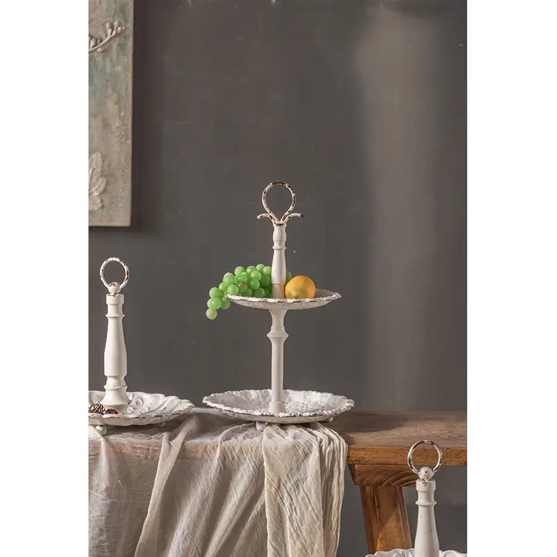 Tea Cake Display Stand Nordic White Serving Plates Fruit Dessert Tray French Style 2 Tier Wrought Iron for Wedding Party Round