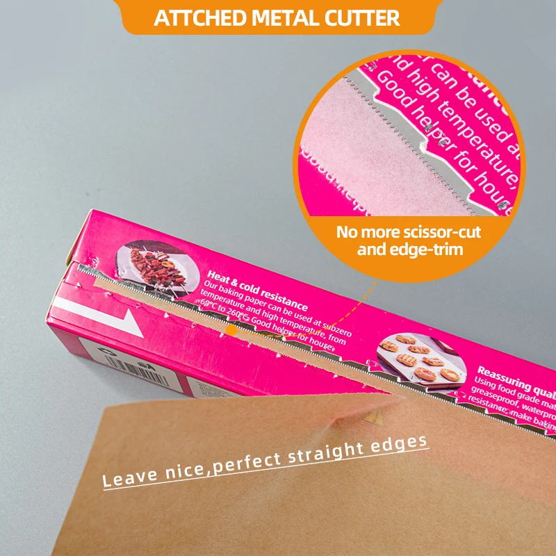 Heavy duty unbleached oven safe non-stick parchment bakery customised baking paper roll with slide cutter