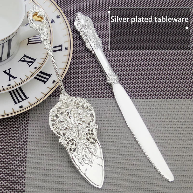Palace Style Wedding Guest Gifts Tableware silver engrave antique metal cake knife and server set
