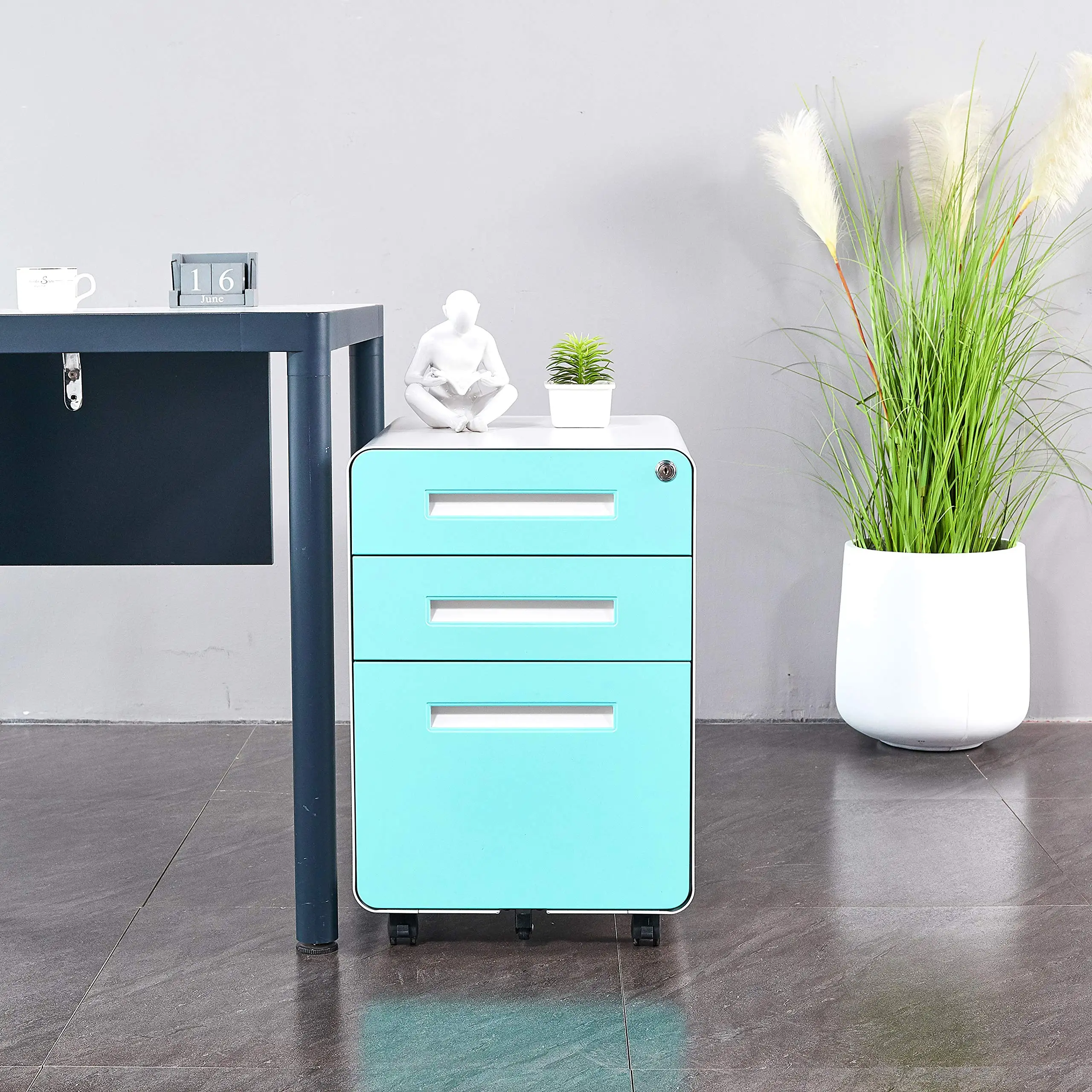 Customizable Secure 3-Drawer Mobile Pedestal File Cabinet with Locking Steel Drawers for Enhanced Safety