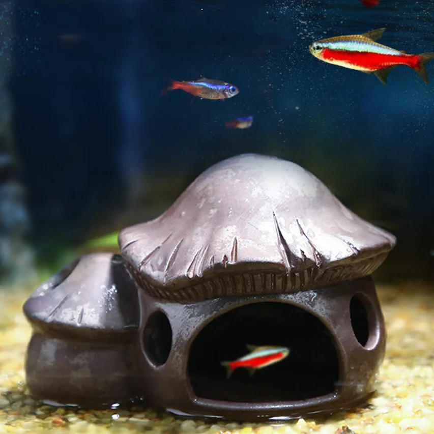Aquarium Stone Cichlid Ornament Red Stoneware Mountain Shrimp Breeding Cave For Fish Tank
