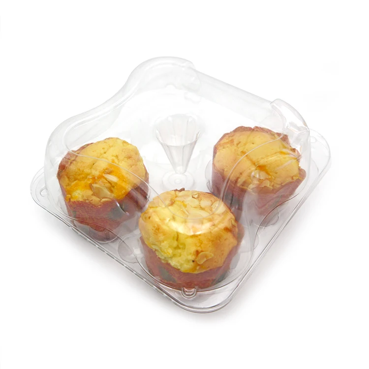 PET disposable clear plastic cup cake dessert 4 Compartment cupcake plastic containers