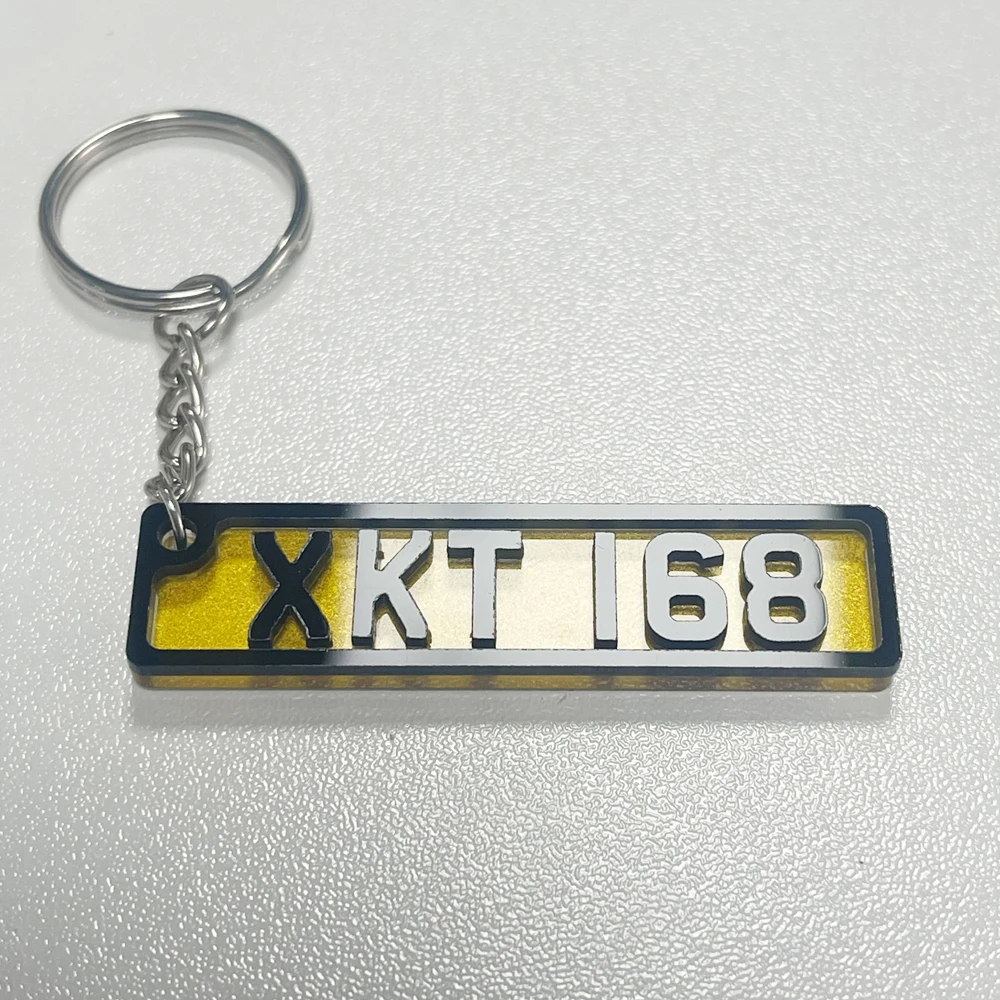 Personalised 4D Laser Regular Number Plate Keyring With Black Frame
