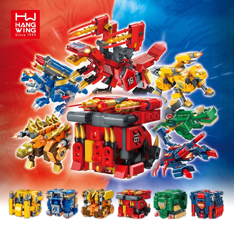 HW Puzzle Games Bricks Mecha Monster Magic Cube Transformation Battle Creative Beasts Dinosaur Building Blocks Toy Set