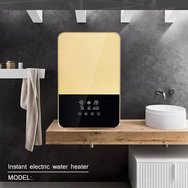 220V 8KW Wall-Mounted Smart Wave Tankless Electric Water Heater for Home Commercial & Hotel Stainless Steel Bathrooms Showers