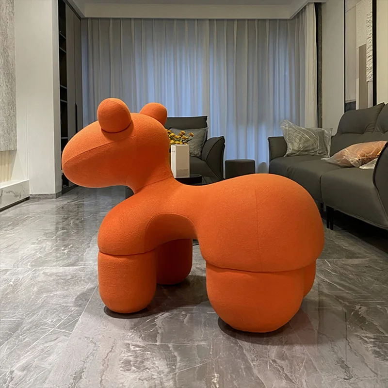 Antique armchair furniture FRP frame leisure children plastic stools comfy velvet animal shape pony small accent chairs