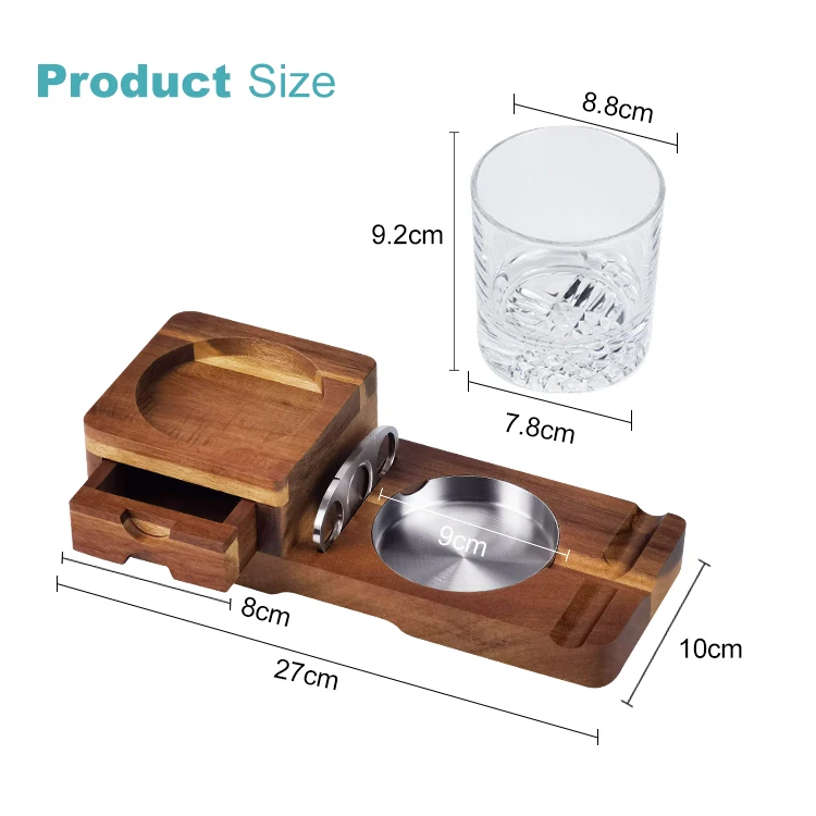 Personalized Custom High Quality Luxury Wooden Cigar Ashtray Heavy Base Lead Free Whiskey Glass Set With Cutter