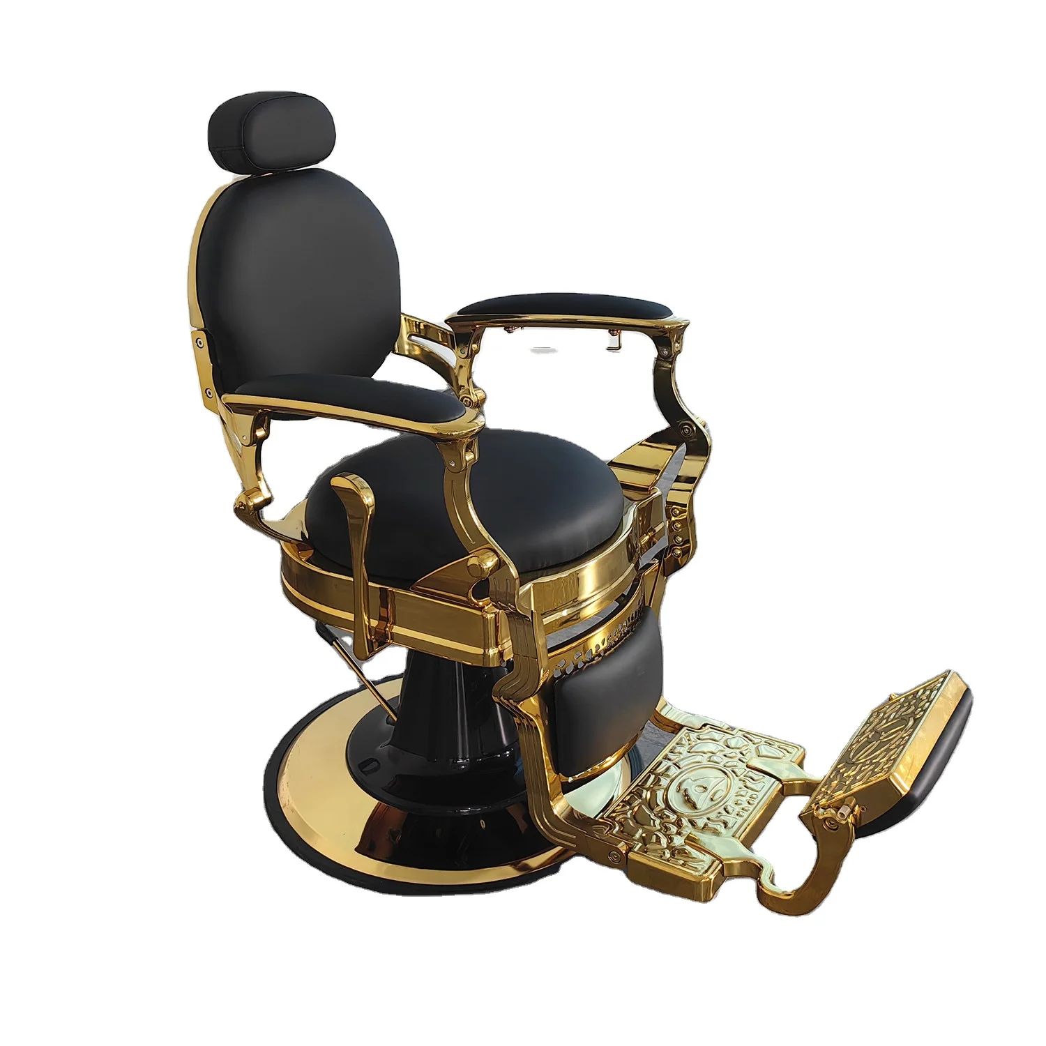 Gold Stainless Steel Barber Chair Heavy-Duty Salon Haircut Chair for Barber Shops Factory Price Supports Heavy Weight