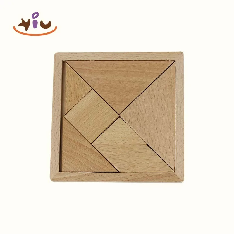 KIU Wooden Tangram Puzzle Educational Toy Wooden 3D Puzzle Brain Teaser Games Geometry Game