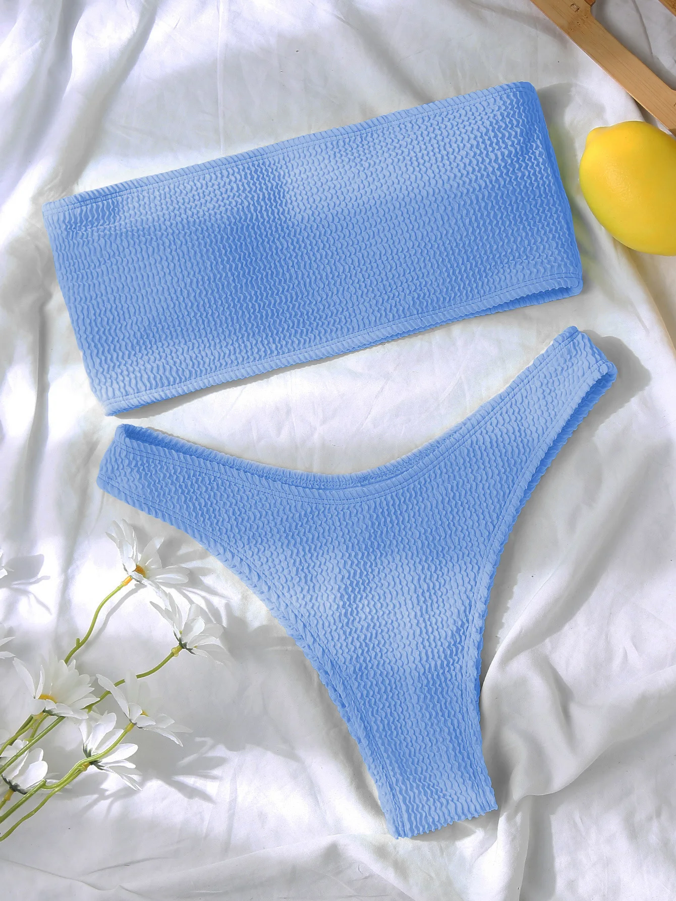 Man Ni Plus Size Bikini Crochet Rib strapless Micro tube Triangle High Cut Bikini Swimsuit For Women Summer