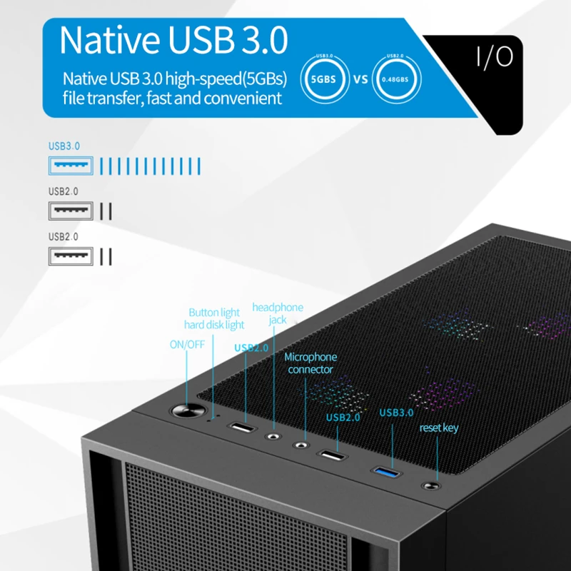 NEW Design Mid Tower Gaming PC Case ATX with USB3.0 Cool Aluminum Alloy Style M-ATX Form Factor with Fan Cooler