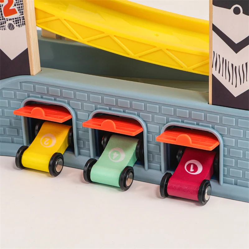 TopBright Toddler Baby Motor Skills Race Tracks Car Ramp Vehicle Playsets Wooden Race Track Car Ramp Toys