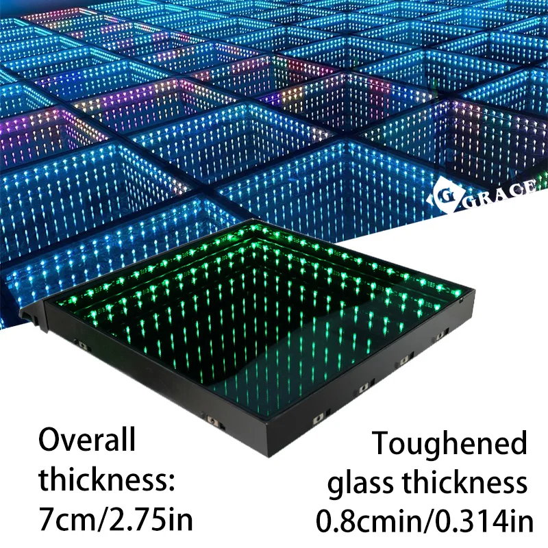 Igracelite Tempered Glass Panel Waterproof 3d Led Mirror Abyss Dance Floor Magnetic Infinity Diy Led Dance Floor
