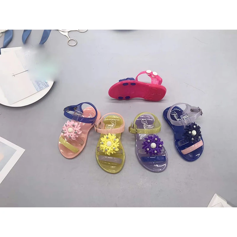 Good quality flat kids sandals girls flower hot summer beach jelly sandal