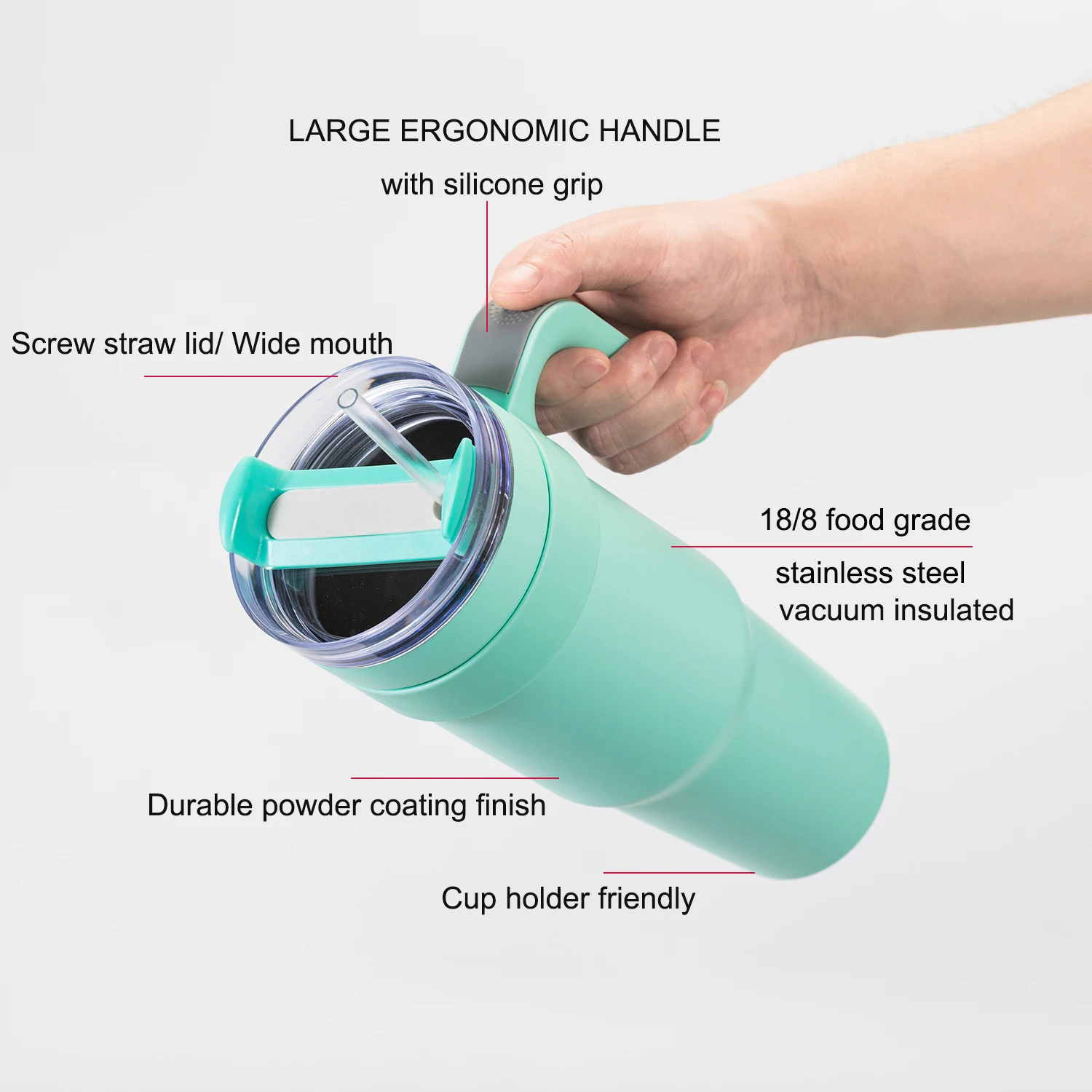 Custom Logo Sleeve Matte powder coated 40Oz Car Cup Mug Tumbler With Handle