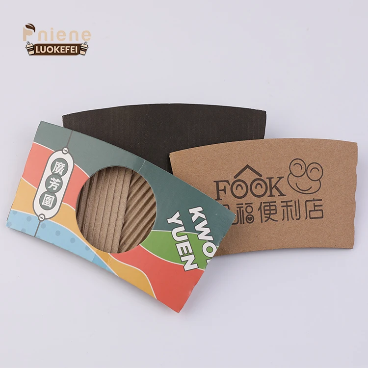 Custom Cup Sleeve Hot Cup Customized Logo Biodegradable Cardboard Kraft Paper Coffee Cup Holder Sleeves