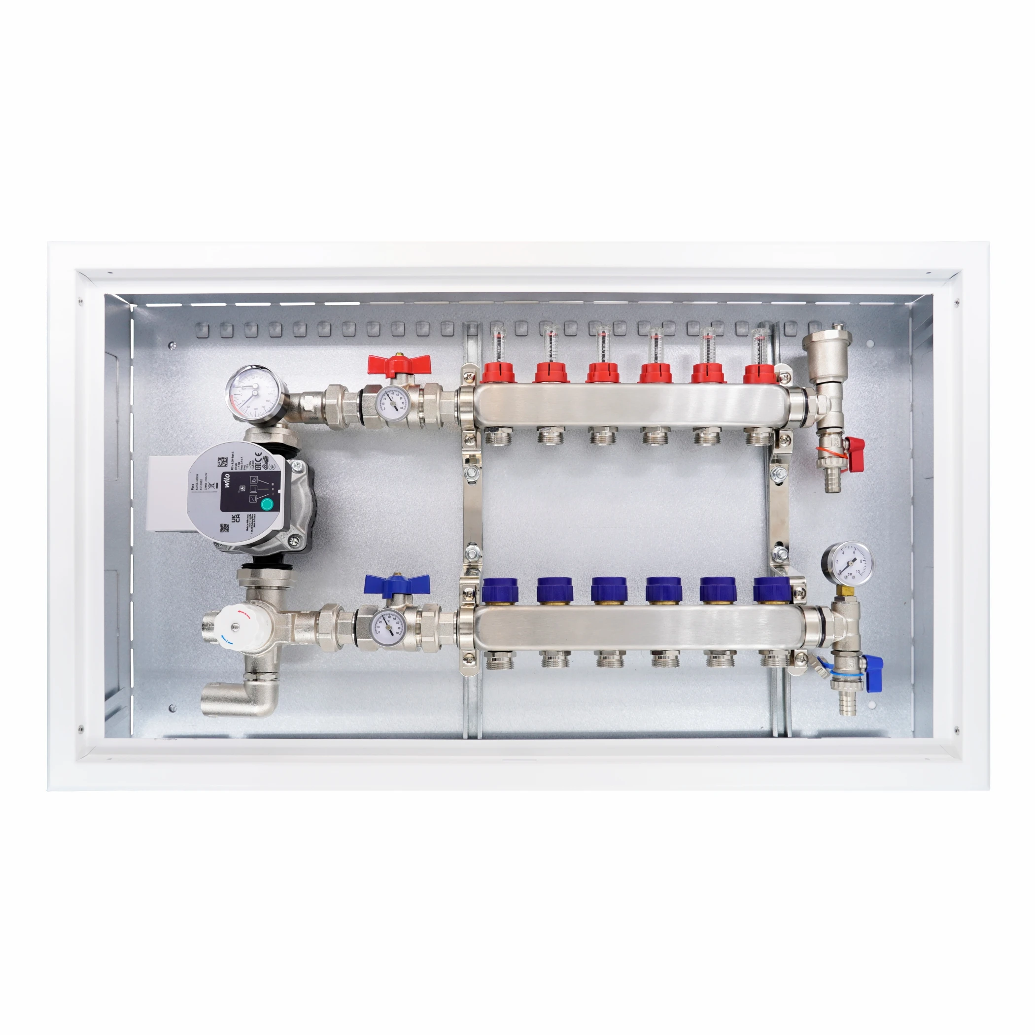 ZHONGLIANG radiant floor heating system Brass Stainless steel hydronic heating Flowmeter hot water manifold UFH mixing group