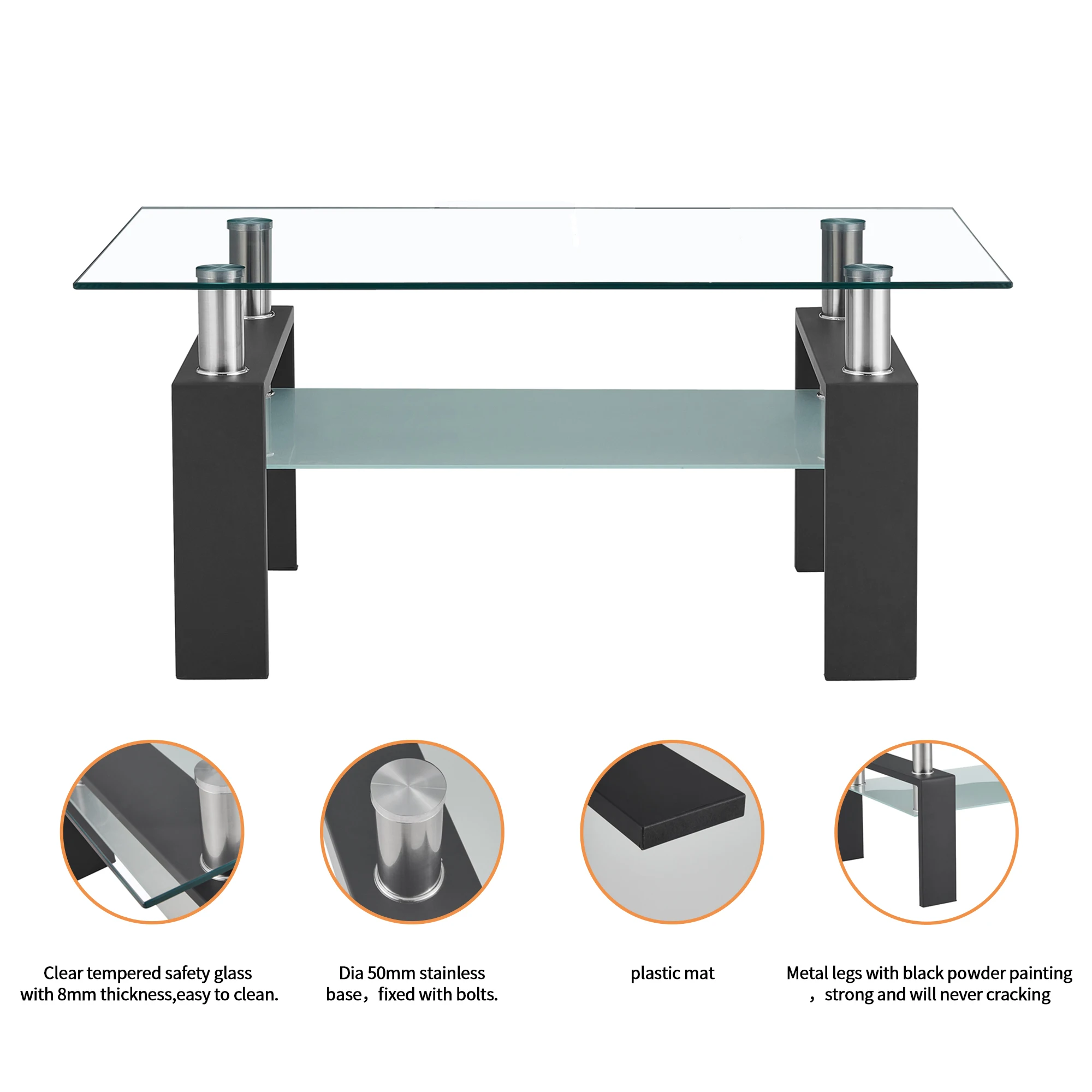 
High End Living Room Furniture Small Classic Elegant Tempered Glass Coffe Coffee Table 