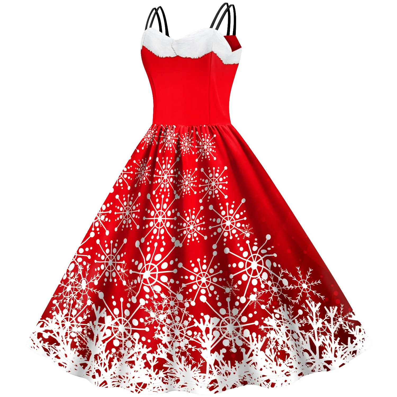 Ready to ship Christmas red dress women fashion beautiful snowflake digital printing strap latest christmas dress