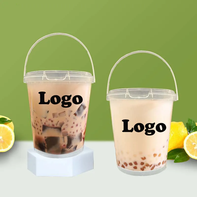 700ml Factory Price Fruit Portable Bucket Disposable Large Capacity Juice Drink Cups Bubble Tea Transparent Plastic Cup with Lid