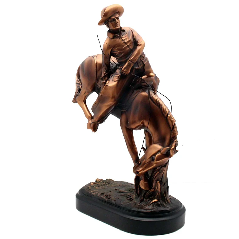 Custom handmade horse trainer figurine resin patinated copper bronze electroplated horsebreaker bronc buster statue