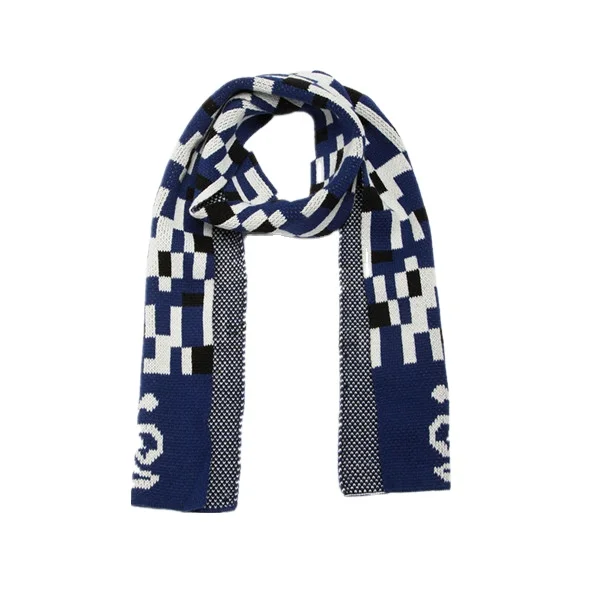 Simple fashion blue series knitted pattern warm scarf is necessary for going out in winter